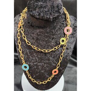 Coach Gold-Tone Multi-Color Enamel Disc Statement Toggle Necklace-Retired